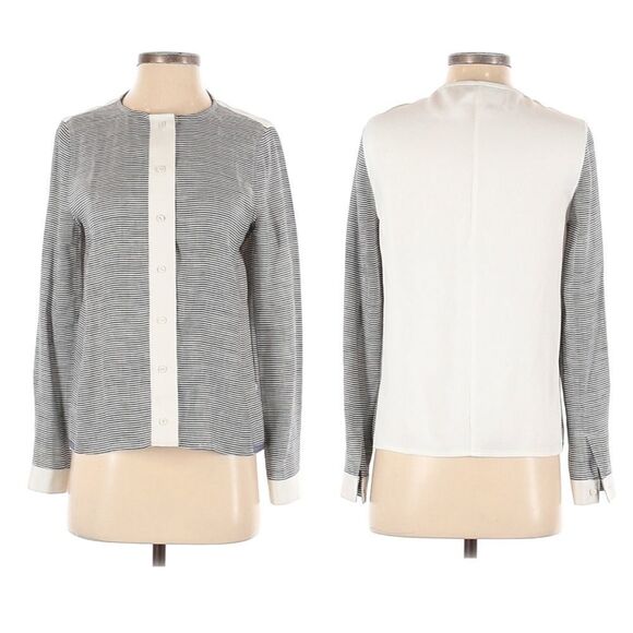 J BRAND Linen Striped Contrast Back Button Top S - Picture 8 of 8